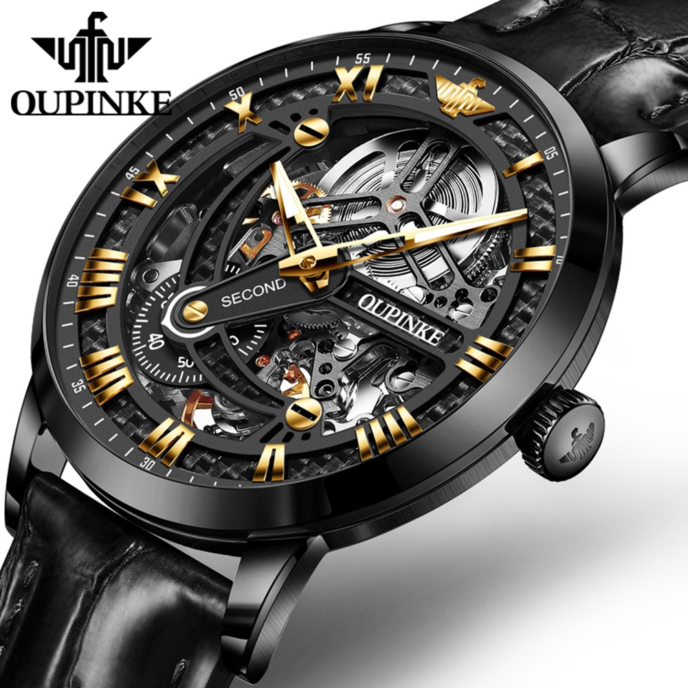 Smartwatch Watches For Men Brands - OUPINKE 3173 Original Leather Strap Automatic