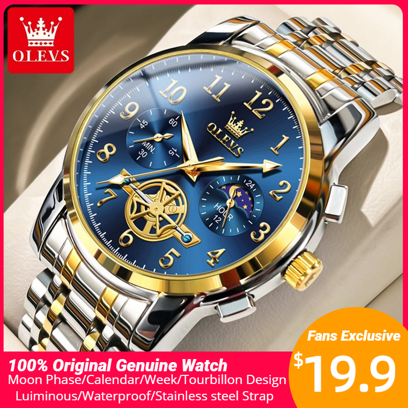 Skeleton Mechanical Watch - OLEVS 2900 Moon Phase Watch Men