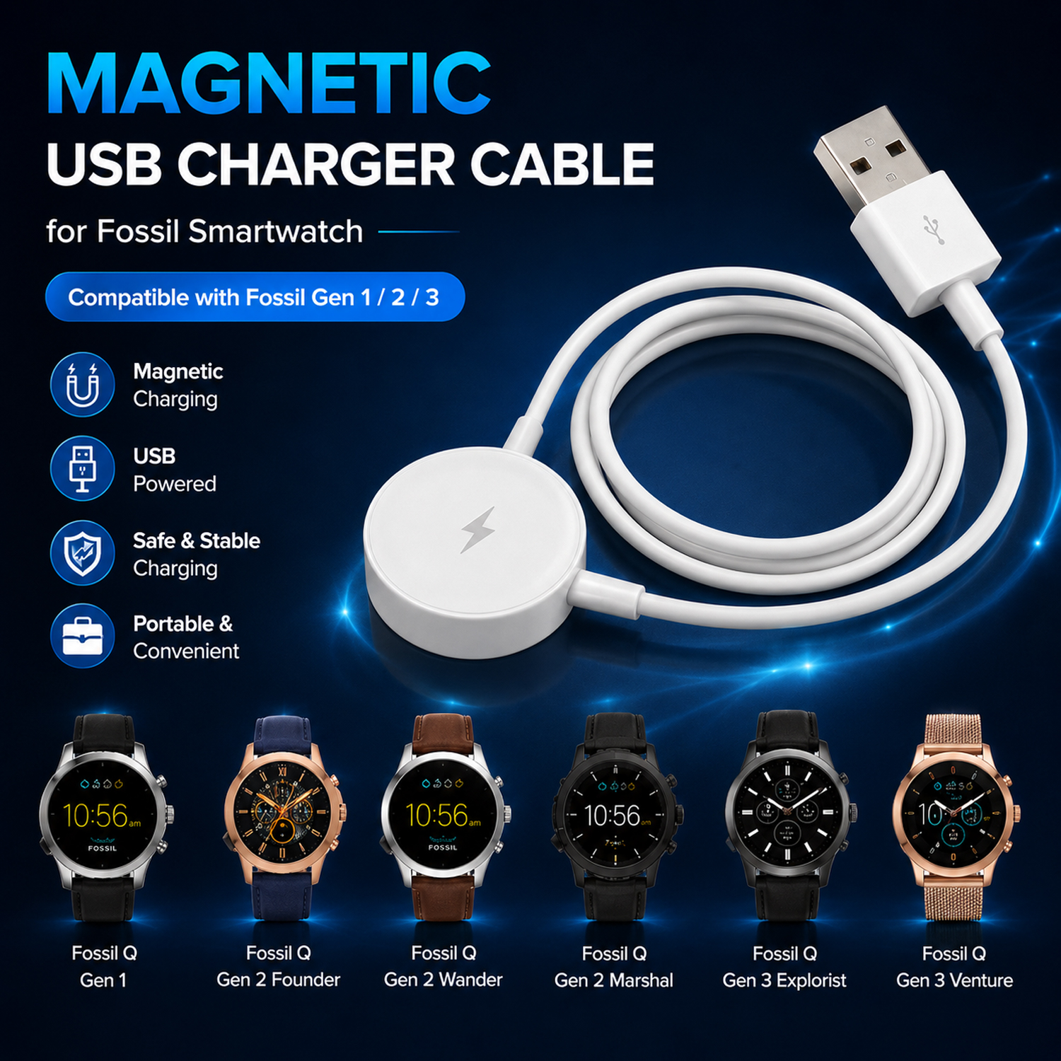 USB Magnetic Charging Cable Fo - Fossil Watches Smartwatch Charger incelemesi ve fiyatı