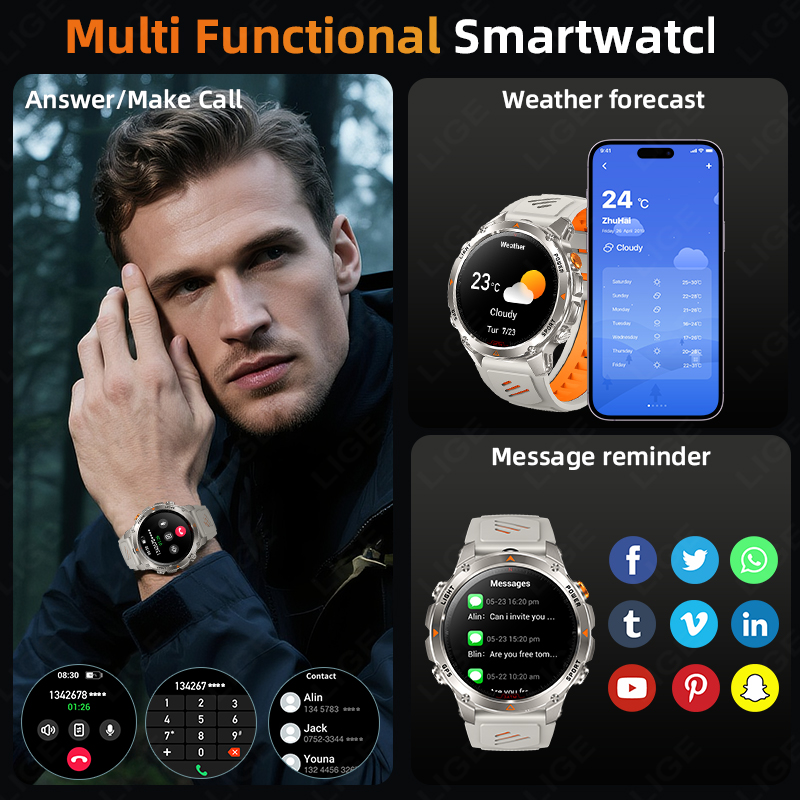 LIGE Rugged GPS Track Smart Wa - Smartwatch Watches With Bluetooth incelemesi ve fiyatı